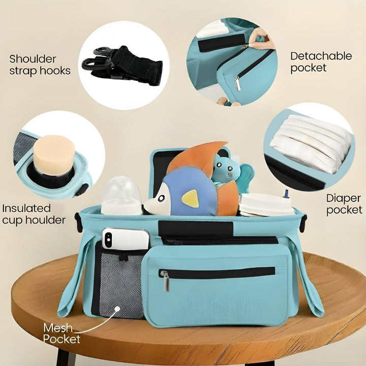 Homefy™ Universal Stroller Organizer | Insulated Cup Holders & Detachable Tech Pocket