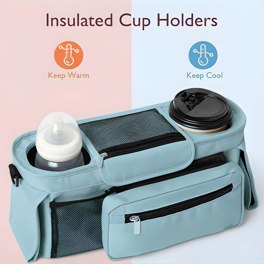 Homefy™ Universal Stroller Organizer | Insulated Cup Holders & Detachable Tech Pocket