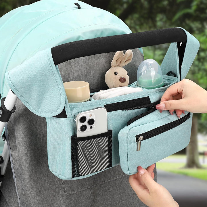 Homefy™ Universal Stroller Organizer | Insulated Cup Holders & Detachable Tech Pocket