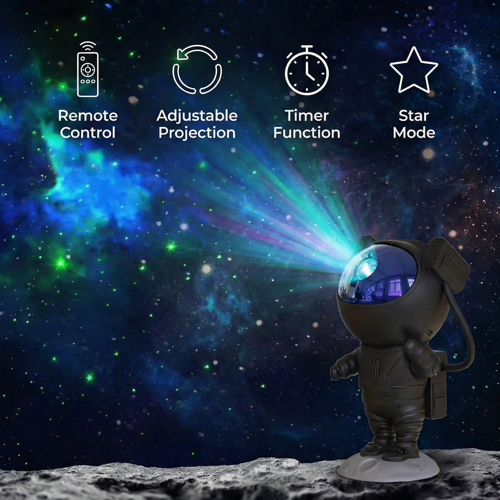 Homefy™ Black Astronaut Galaxy Projector | 360° Rotating Nebula Night Light with Remote & Timer HOMEFY.US