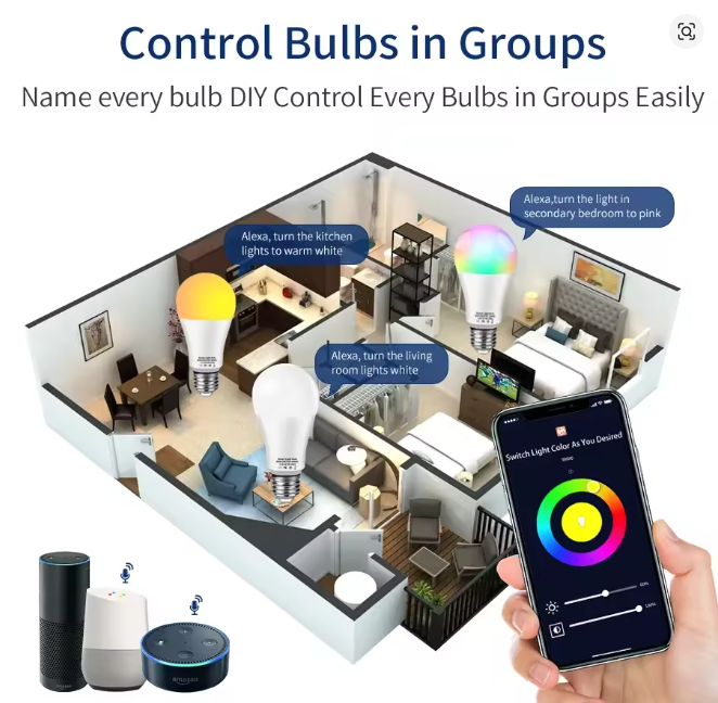 Smart WiFi Color Changing Light Bulbs, 16 Million Colors RGBWW, Compatible with Alexa and Google Assistant, Pack