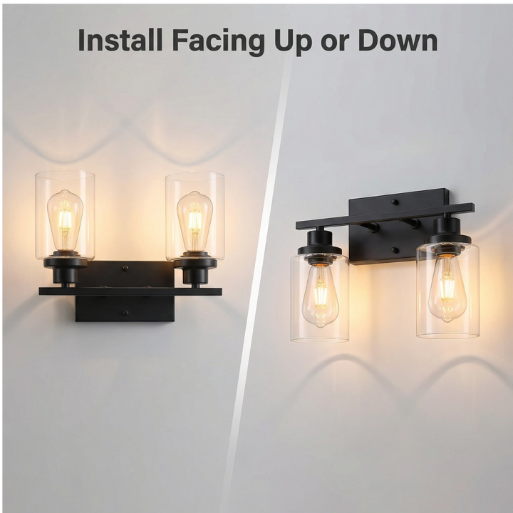 Homefy™ Black Matte 2-Light Vanity Fixture | Modern Wall Sconce with Clear Glass Shades HOMEFY.US