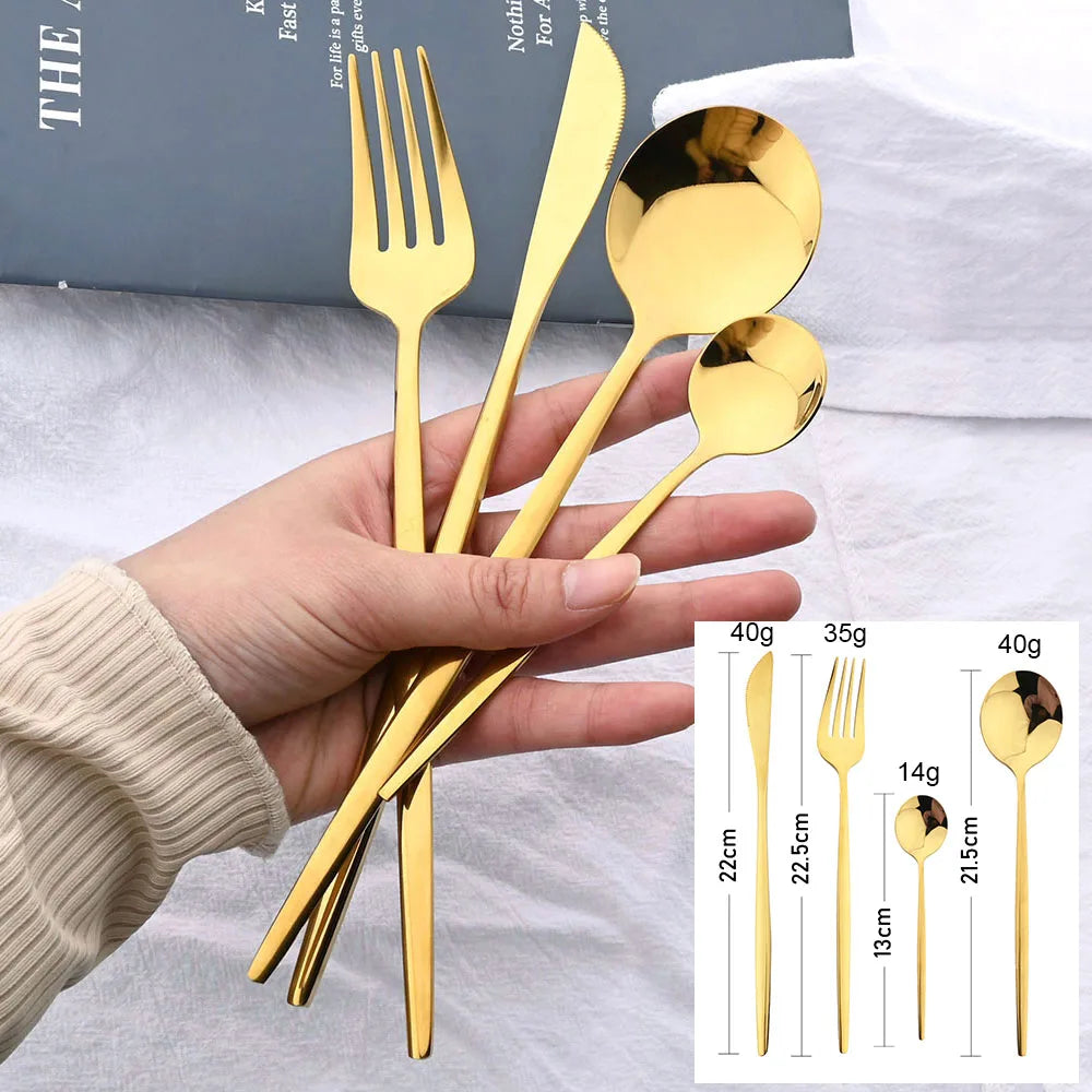 24Pcs Handle Cutlery Set Knife Fork Spoon Tableware Flatware Set Festival Kitchen Dinnerware