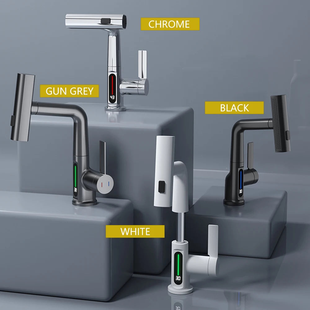 Modern Digital Sink Faucet Single Handle Pull-Down Kitchen Sink Faucet,with Pull-Down Spray ThreeWater Outlet Modes