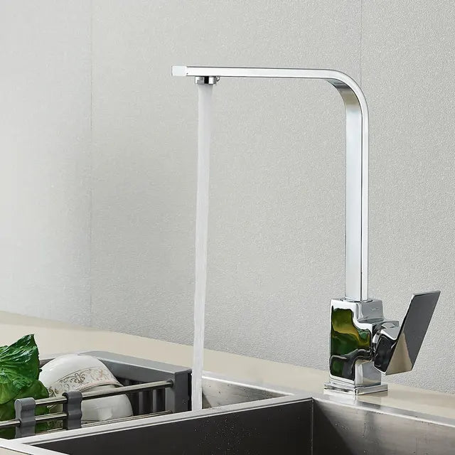 Square Kitchen Faucet Matte black Polished Chorme Hot and Cold Kitchen Sink Tap 360 Degree Rotation Mixer Deck Mounted Water Tap