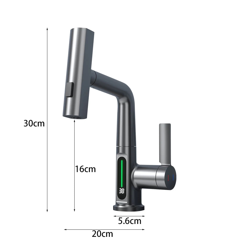 Modern Digital Sink Faucet Single Handle Pull-Down Kitchen Sink Faucet,with Pull-Down Spray ThreeWater Outlet Modes