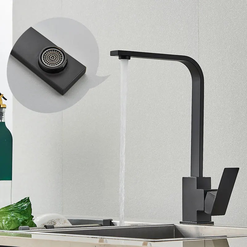 Square Kitchen Faucet Matte black Polished Chorme Hot and Cold Kitchen Sink Tap 360 Degree Rotation Mixer Deck Mounted Water Tap