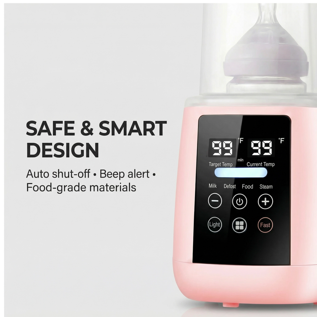 Baby Bottle Warmer, 3-in-1 Milk Warmer, Defrosts Frozen Breakmilk, LED Display, Night Light, Steam Sterilizer, Adjustable Temp, Portable, Perfect for Formula, Food Jars, Newborn (Pink) HOMEFY.US