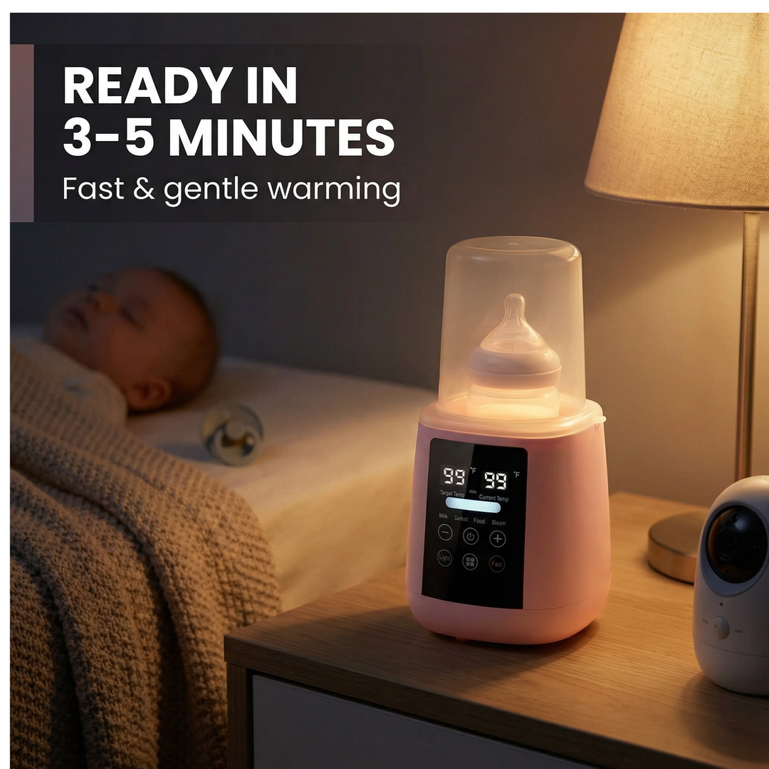 Baby Bottle Warmer, 3-in-1 Milk Warmer, Defrosts Frozen Breakmilk, LED Display, Night Light, Steam Sterilizer, Adjustable Temp, Portable, Perfect for Formula, Food Jars, Newborn (Pink) HOMEFY.US